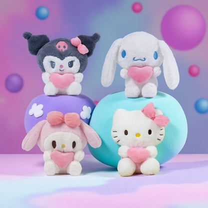 Hello Kitty Kuromi Plush Set 5pcs — Official Licensed Sanrio Stuffed Animals Holding Hearts, My Melody Gudetama Kawaii Gift for Girls Teens Birthday Christmas Holiday