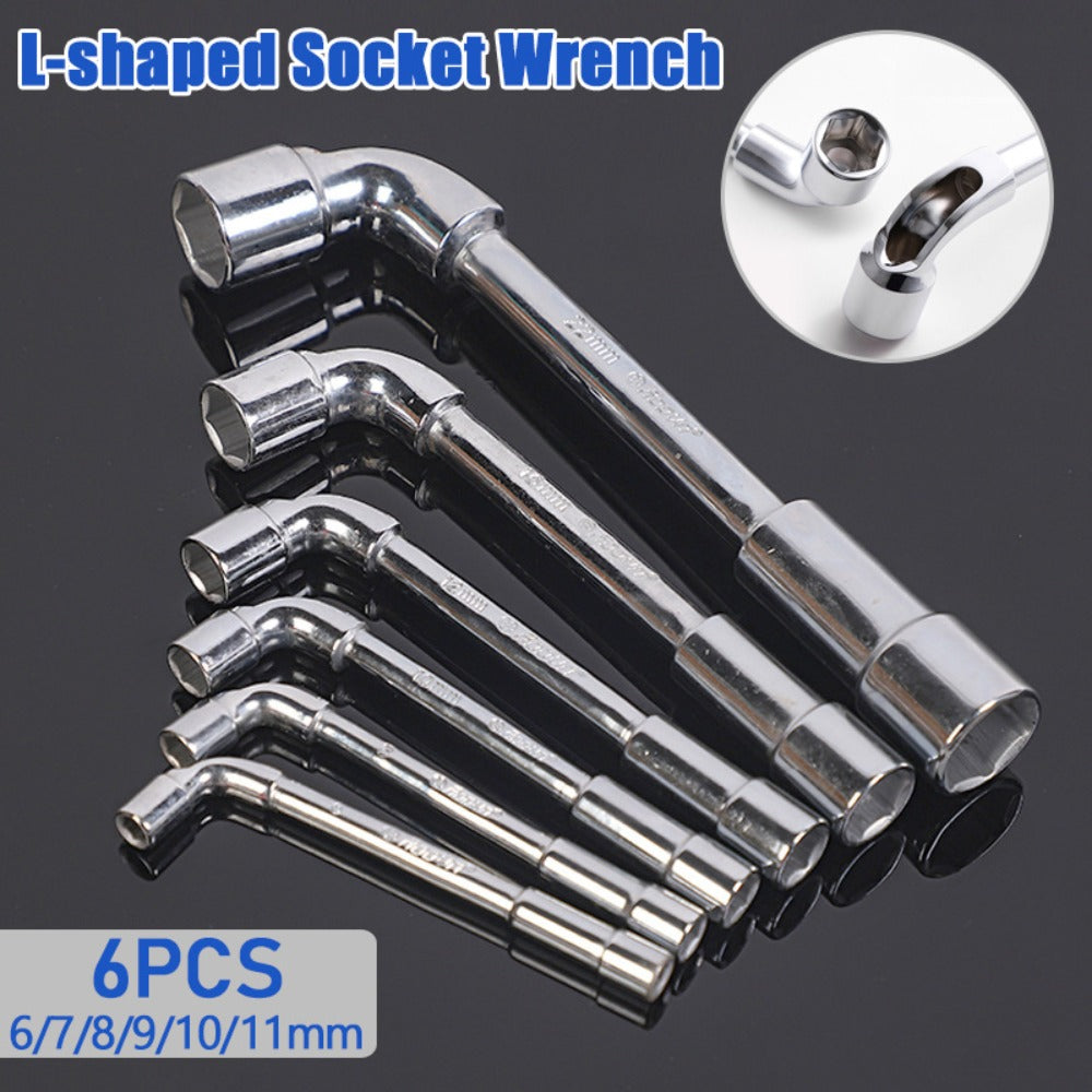 Hex Socket Wrench Set 6-Piece – L-Shaped Elbow, Mirror Perforated & Double-Head Pipe Wrench Combo Kit | Automotive, Plumbing, Mechanic & DIY Workshop Repair Tool