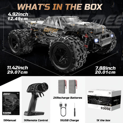DEERC All-Metal 42KM/H RC Truck 1/16 Scale 4WD Off-Road Monster Truck Dual 1500mAh Batteries 40-Min Runtime LED Headlights Wheelie Bar – High Speed Remote Control Car for Adults Hobbyists Black