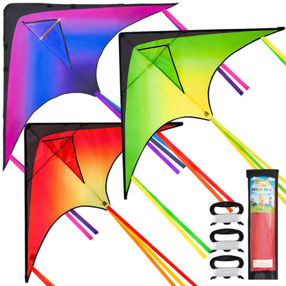 Large Delta Kite 3 Pack for Kids & Adults – Gradient Easy-to-Fly Kites with 58-Inch Wingspan & 262.5 Ft String, Stable in Light Wind | Best Outdoor Beach Park Gift for Boys and Girls