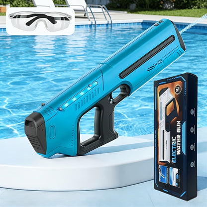 Upgraded Electric Water Gun with Safety Goggles & Hard Case – LED Pulse Light 40ft Range USB Rechargeable Squirt Blaster for Kids & Adults, Pool Beach Backyard Summer Gift Set