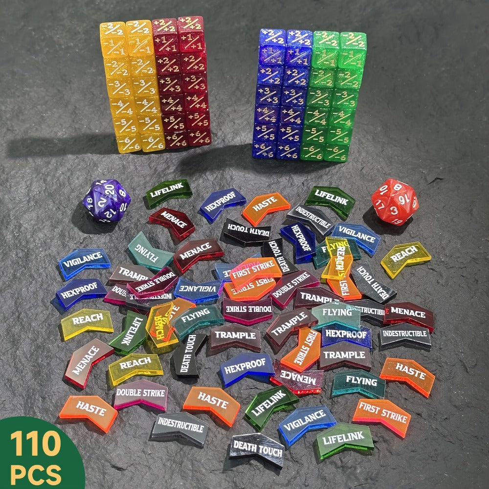 MTG Counter Dice Set 110pcs – 12mm 6-Sided +1/-1 Token Dice D20 & Keyword Counters Tokens for Magic the Gathering TCG Card Game Accessories Gift