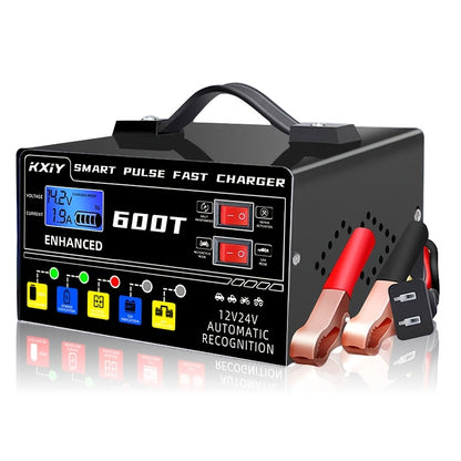Smart Battery Charger 12V/24V with Pulse Repair & LCD Screen – Trickle Charger & Maintainer for Car, Truck, Motorcycle, Boat, Lawn Mower, Temperature Regulated