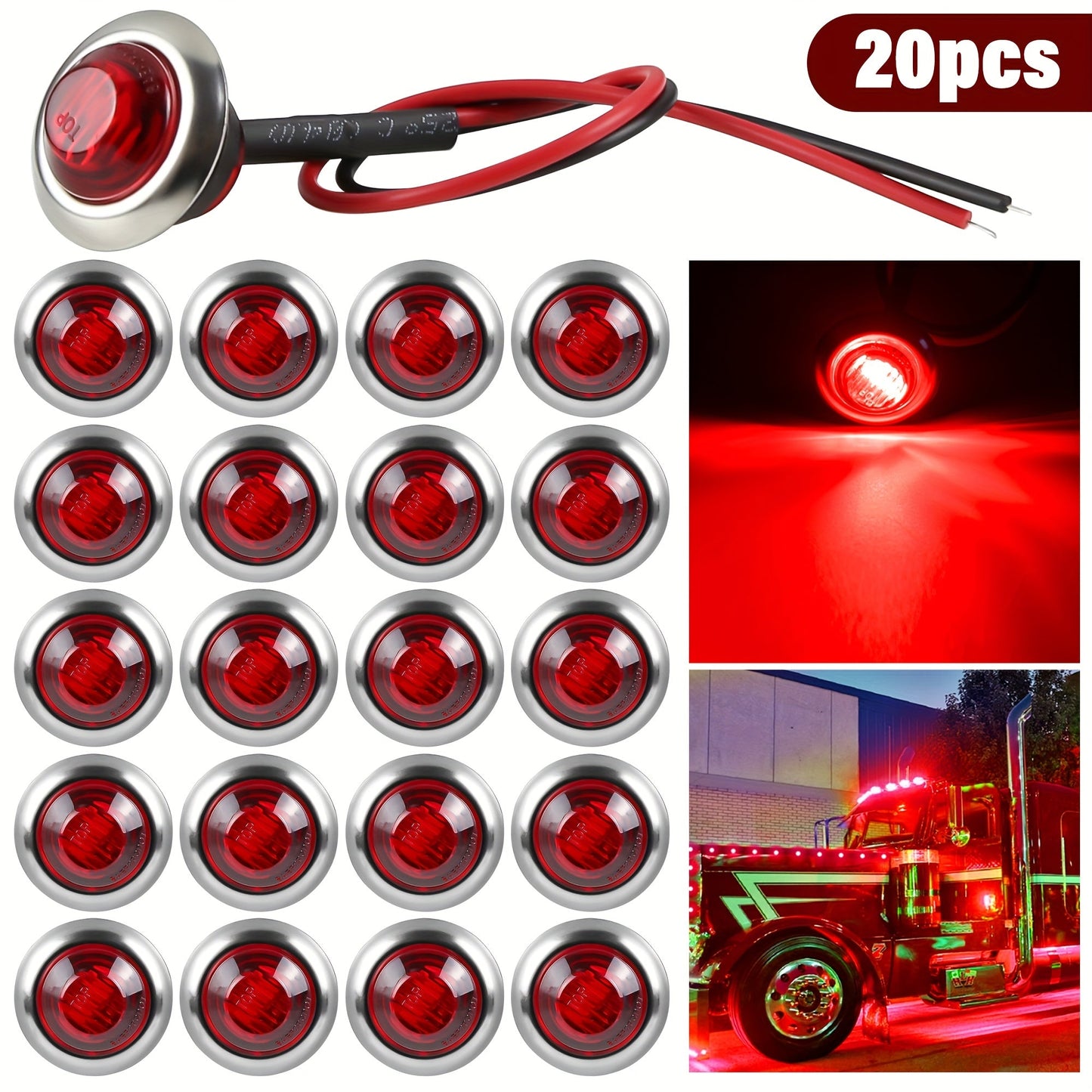 Marine Boat Lights 20 Pack, DC 12V Submersible LED Side Marker Lights for Boat Transom Stern Tail Yacht, Round Courtesy Navigation Lights, Waterproof 3-LED 1.2W, Red Blue Green White Amber Purple