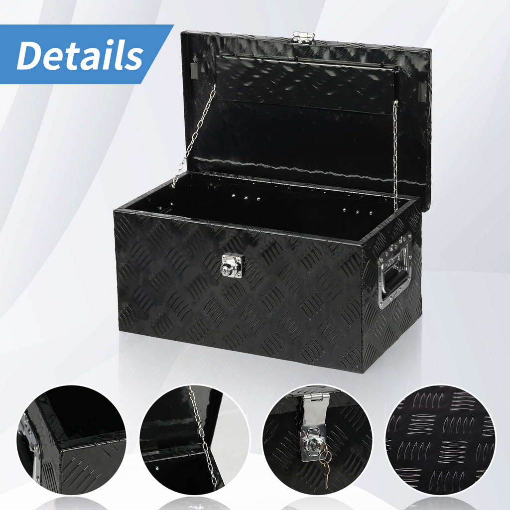 20 Inch Aluminum Alloy Truck Tool Box - Lockable Underbody Storage Organizer for Pickup Trucks, Trailers & Flatbeds, Black