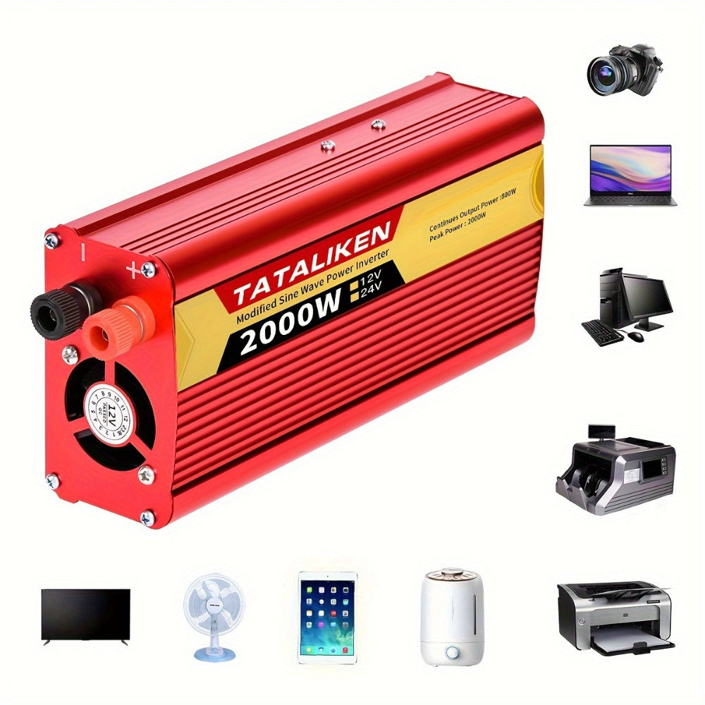2000W Power Inverter DC 12V to AC 110V - US Socket Car Converter with Cooling Fan & Overload Protection | Road Trips, Camping & Emergency Use
