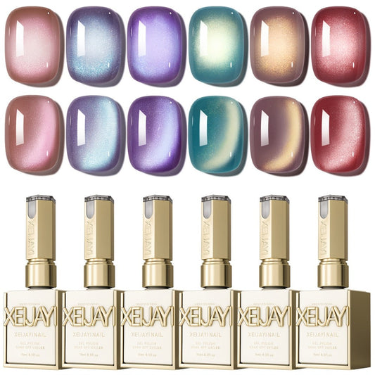 Magnetic Cat Eye Gel Nail Polish Set 6 Colors Aurora Dopamine Bubble Summer - Color Shifting Shiny Luster Soak-Off UV LED Salon Quality Nail Art Kit for Women Spring Summer Trending Shades