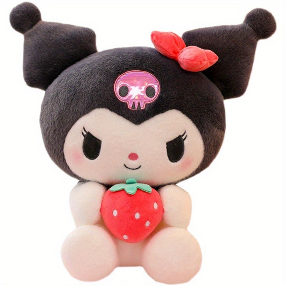 Sanrio Kuromi My Melody Strawberry Plush 9.84 Inch – Kawaii Sitting Stuffed Animal Doll for Girls, Room Decor, Stress Relief, Birthday Christmas Holiday Gift