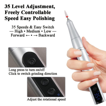 35000RPM Electric Nail Drill Rechargeable – Portable USB-Powered Low Noise Nail Efile for Manicure & Pedicure | Professional Cordless Nail Drill for Acrylic & Gel Nails, Gift for Women