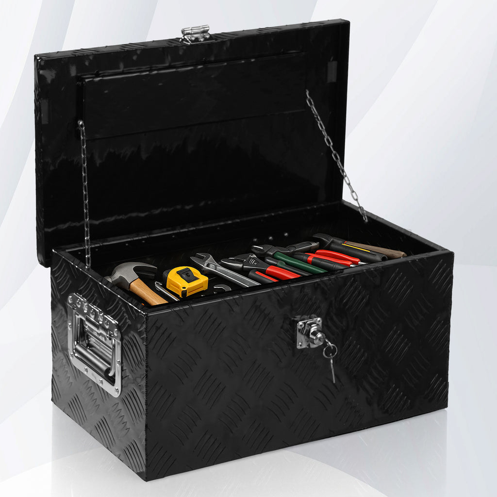20 Inch Aluminum Alloy Truck Tool Box - Lockable Underbody Storage Organizer for Pickup Trucks, Trailers & Flatbeds, Black