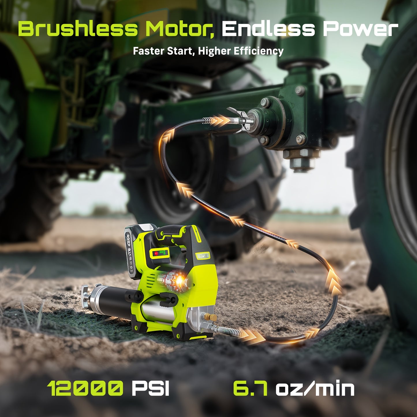 Taskstar 12000PSI Electric Grease Gun: Wireless 3-Speed with Dual 2.0Ah Batteries, Brushless Motor, And LED Light - Built for Heavy-Duty Use