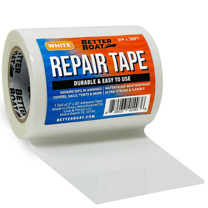 Repair Tape Fabric Repair Boat Covers Canvas Tent Repair Tape Pop Up Camper RV Awning Repair Tape Tarp Canopy Tear & Vinyl Waterproof Bimini Tops Sail Air Mattress Patch Kit 30FTx3 Heavy Duty