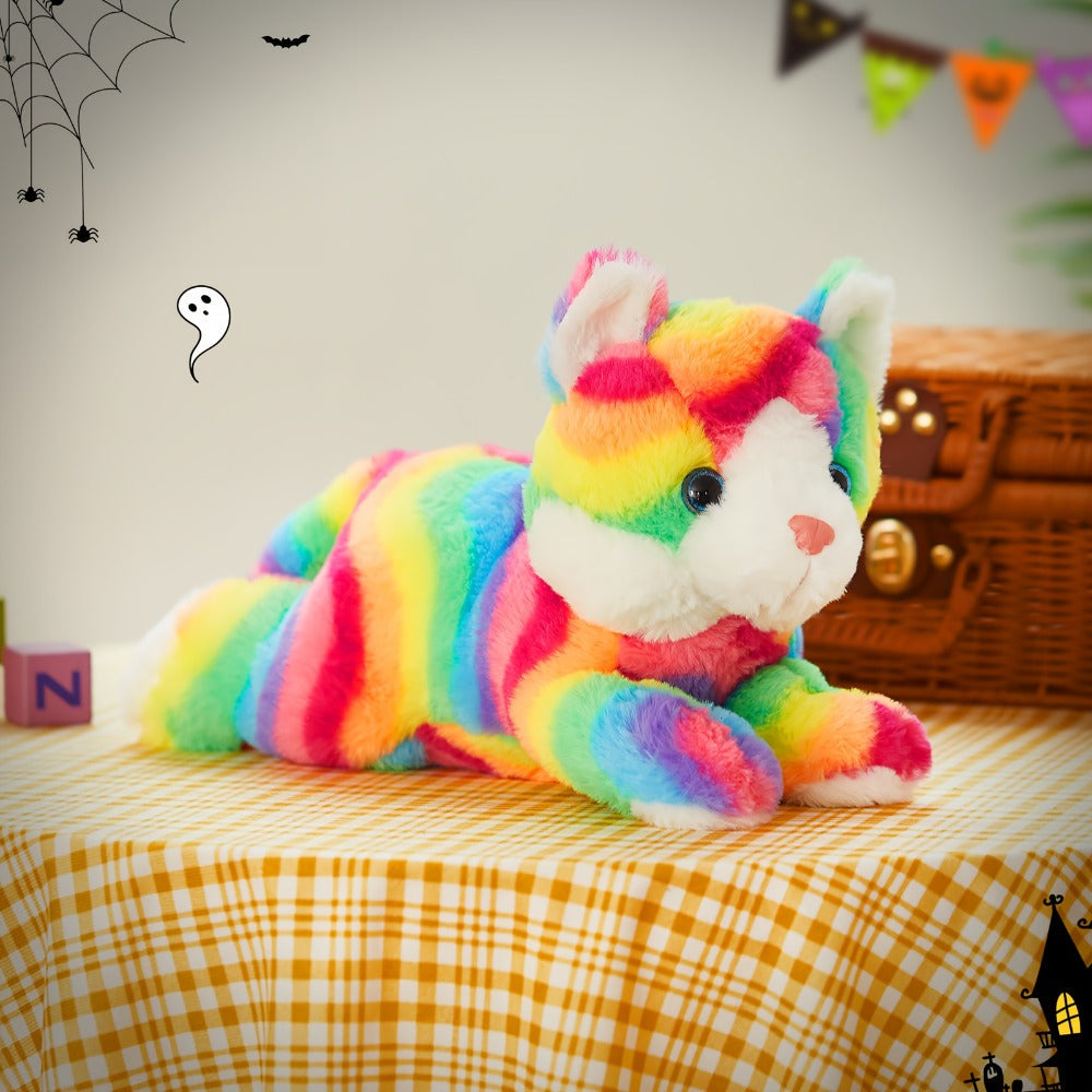 Glowing Rainbow Cat Stuffed Animal Plush Toy — Colorful LED Light Up Musical Soft Plush Kitten Doll for Kids Girls Boys | Birthday Christmas New Year Party Gift | Room & Party Decor