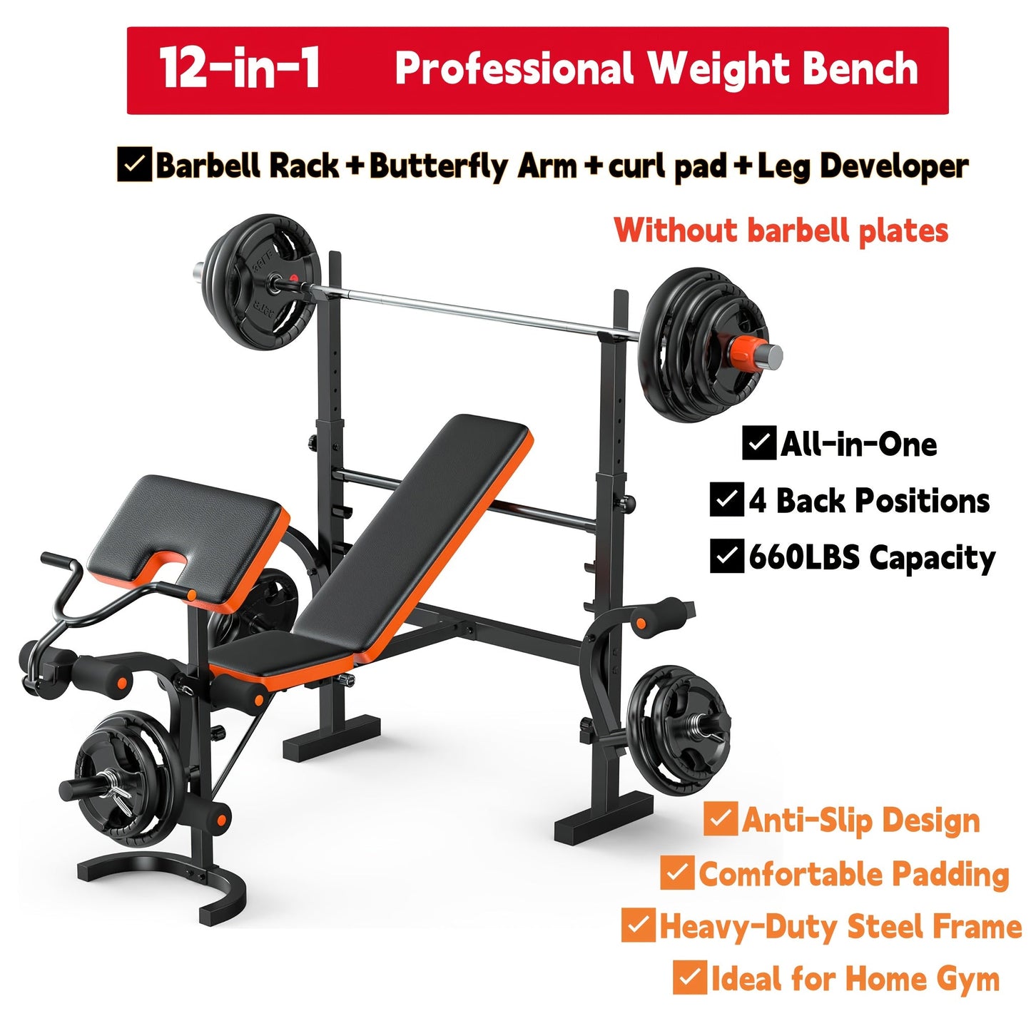 14-in-1 Adjustable Weight Bench Foldable – 770lb Capacity, Multi-Function Full Body Strength Training, Space-Saving Design – Home Gym Workout Bench