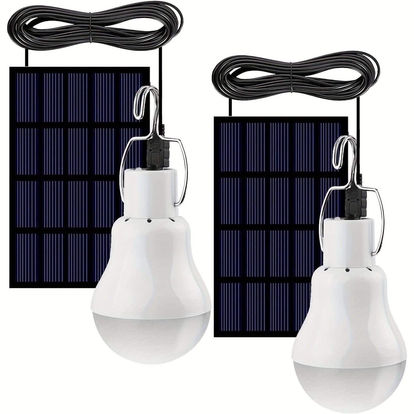Outdoor Solar Light Bulb with 3.5M Cable – 110 Lumen 12 LED, 800mAh Rechargeable, 6000K Daylight, Portable Hanging Lamp for Garden, Yard, Garage, Chicken Coop & Tent Camping, 2/4 Pack
