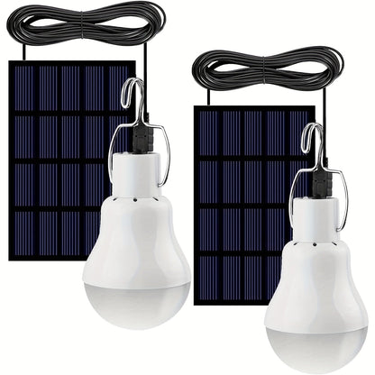 Outdoor Solar Light Bulb with 3.5M Cable – 110 Lumen 12 LED, 800mAh Rechargeable, 6000K Daylight, Portable Hanging Lamp for Garden, Yard, Garage, Chicken Coop & Tent Camping, 2/4 Pack