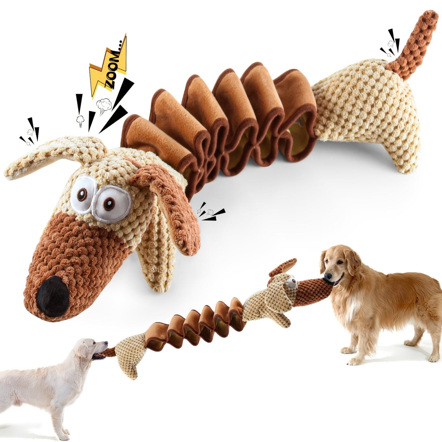 Squeaky Plush Dog Toy 15.7 Inch Stretchable to 19.7 Inch Crinkle Paper Filled Tug Chew Fetch Toy for Large Medium Small Dogs No Battery Required