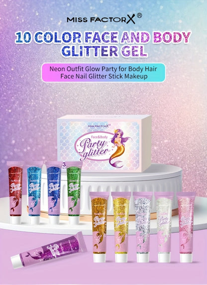 Face Body Glitter Gel Set 30 Pieces — Colorful Shapes Mermaid Sequin Stars Hearts, Transparent Gel Base, Skin-Safe Shimmer Makeup for Festivals, Raves, Halloween, Cosplay & Parties
