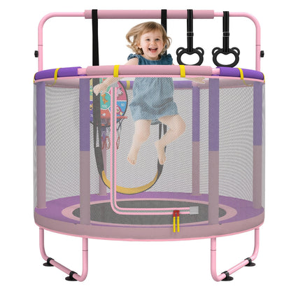 60 Inch Kids Trampoline 6-in-1 with Safety Net Enclosure, Basketball Hoop, Swing, Dart Board & Gymnastic Rings – Indoor Outdoor Toddler Trampoline for Boys Girls, 5ft Fun Activity Center
