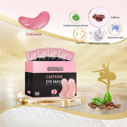 Caffeine Under Eye Patches 25 Pairs – Collagen Gold Eye Mask Reduces Dark Circles Puffiness Eye Bags Fine Lines Anti-Wrinkle Hydrogel Hydrating All Skin Types Spa Skincare Gift 20 Min