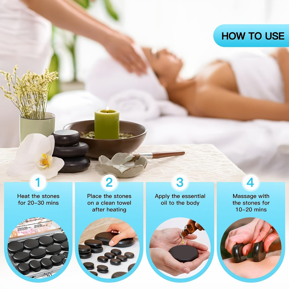 Hot Stone Massage Kit with Heater & Temperature Control – 10-Piece Professional Basalt Spa Stones Set for Full Body, Neck, Back & Leg Massage Therapy at Home or Salon