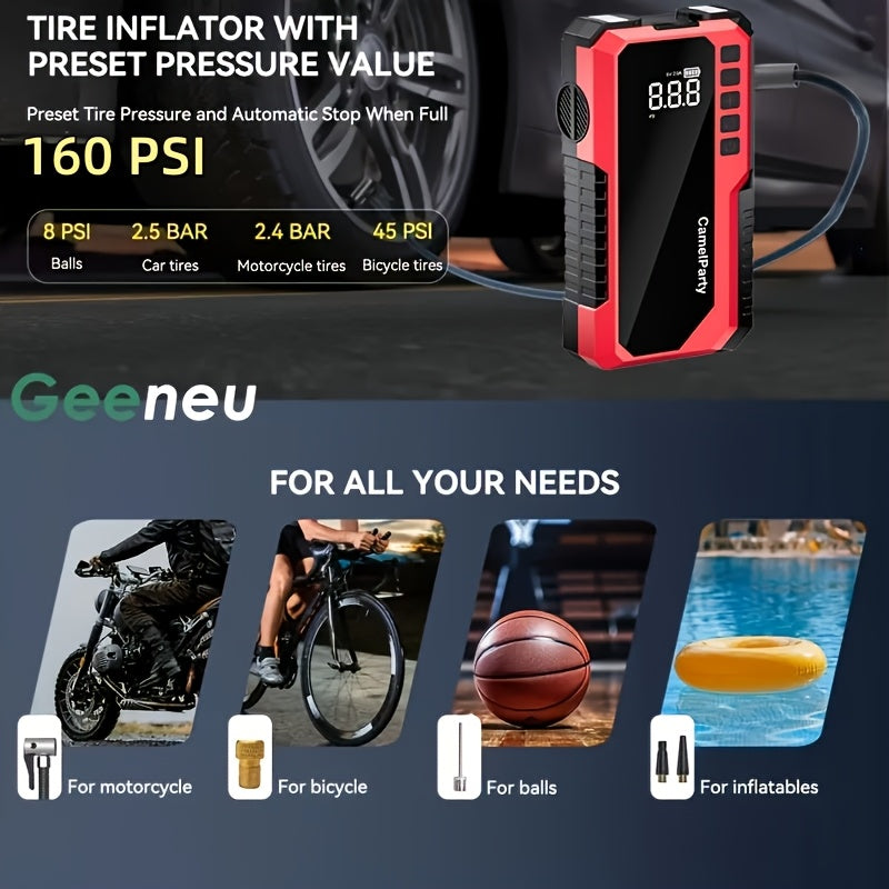 6000A/11000A Peak Jump Starter with Digital Tire Inflator Air Compressor, Multi-Function Car Jump Box Equipped with Smart Anti-Burn Battery Clips & LED Flashlight, Portable Emergency Power Bank for Car, RV, Motorcycle Vehicle Roadside Tools, Giftable