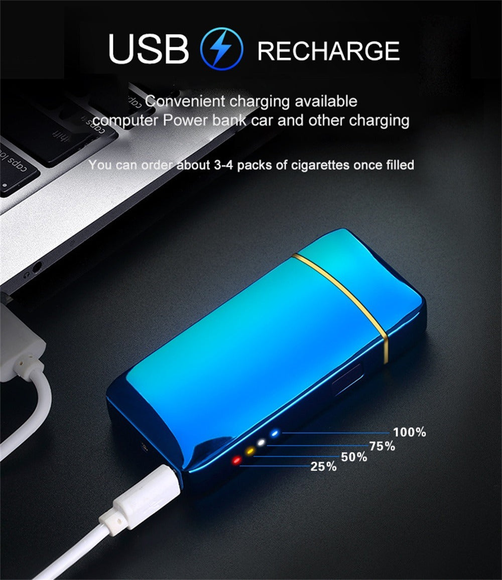 Electric Plasma Lighter USB Rechargeable – Windproof Dual Arc, LED Power Display, Touch Induction | Compact Metal Design for Outdoor Camping, Hiking & Survival | 2 Colors & 6 Styles