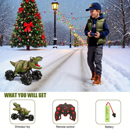 Spray Mist RC Monster Truck Dinosaur with Side-to-Side Drift LED Lights & Sound Effects – All-Terrain Stunt Remote Control Car for Kids Ages 6+ Birthday Easter Gift w/ or w/o Spray