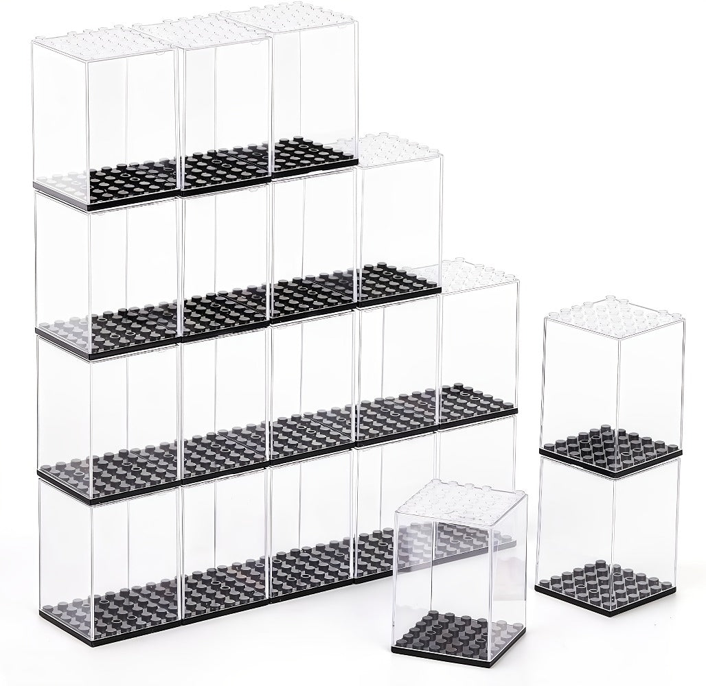 Minifigure Display Case 20-Pack – Clear Acrylic Stackable Storage Boxes for LEGO Figures, Action Figures & Collectibles | Dustproof 360° Showcase, 2.68×1.89×1.89 in