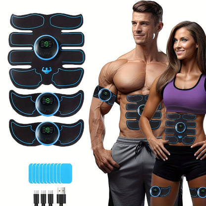 EMS Muscle Stimulator Abdominal Training Belt, Electronic Ab Toner for Whole Body Fitness & Strength Training, Exercise Equipment for Men & Women – 3 Machines + 3 Patches Included