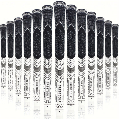 Midsize Golf Grips Set 13 Pack – All Weather Hybrid Rubber Golf Club Grips with Ecological Yarn Thread Technology, Multiple Colors, Fits Full Set of Clubs (Black, White, Red, Orange, Yellow, Blue, Gray)