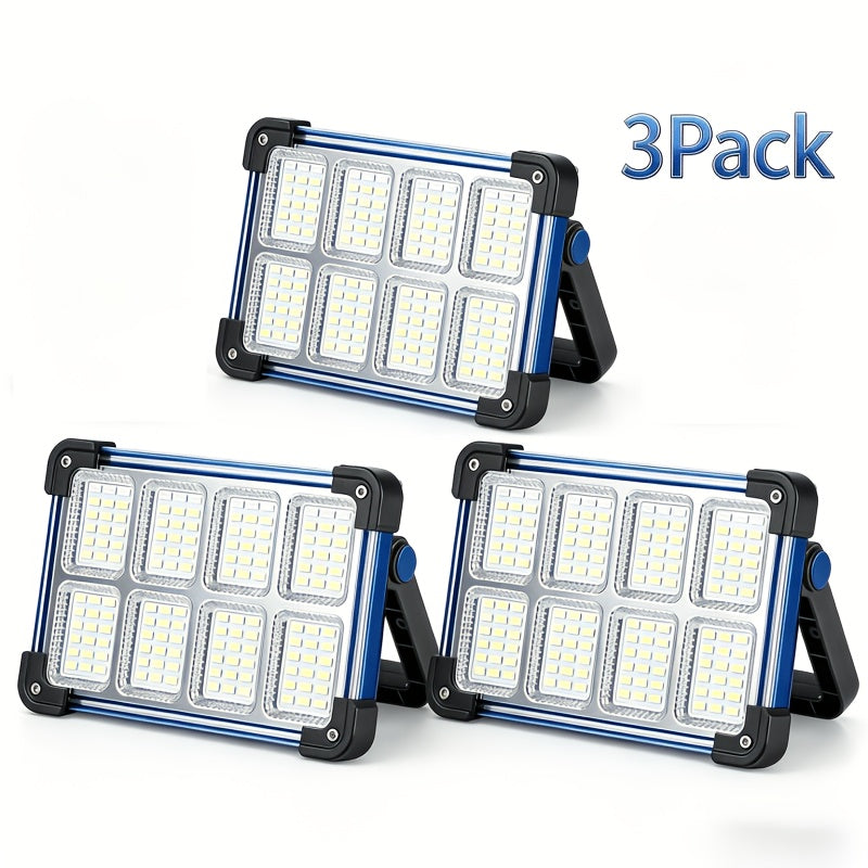 1 Pack/ 2 Pack Solar Work Light, 144 LED Portable Floodlight, 4 Modes, Multi-Color, IP44 Waterproof For Camping Fishing Car Repair Construction 6000mA