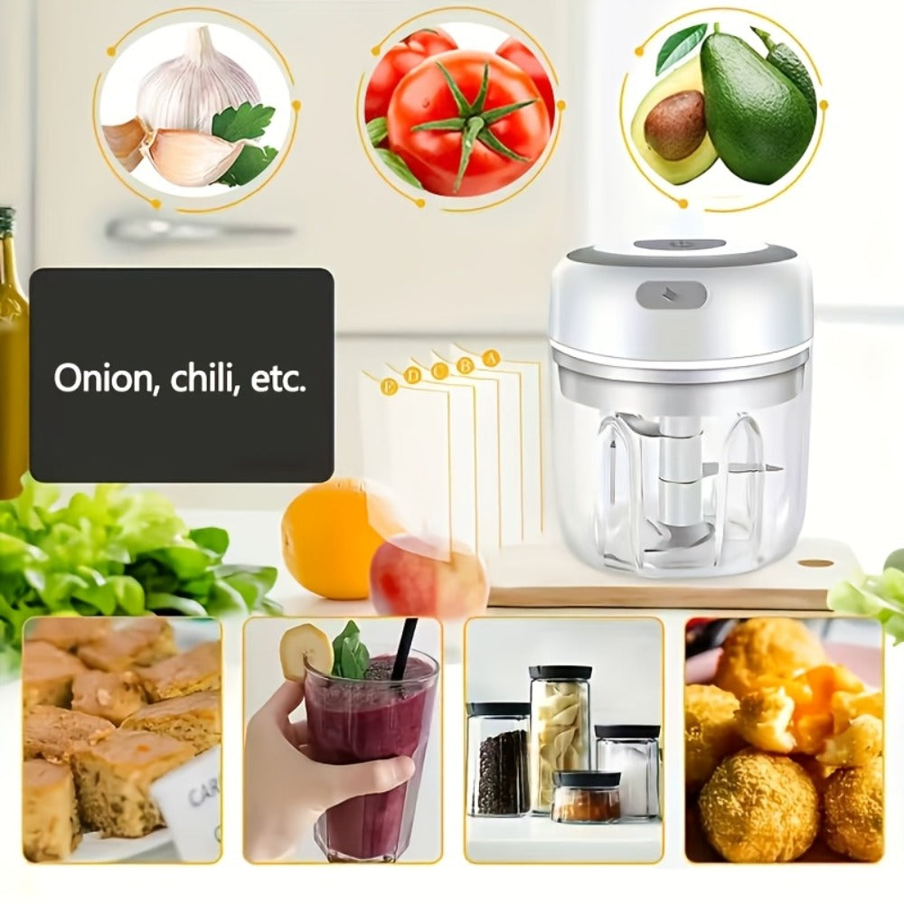 Mini Food Processor USB Rechargeable Electric Chopper 9.47oz – Portable Wireless Meat Grinder & Blender for Garlic, Vegetables, Fruit, Ginger & Chili, Compact Kitchen Tool for Home Office Travel