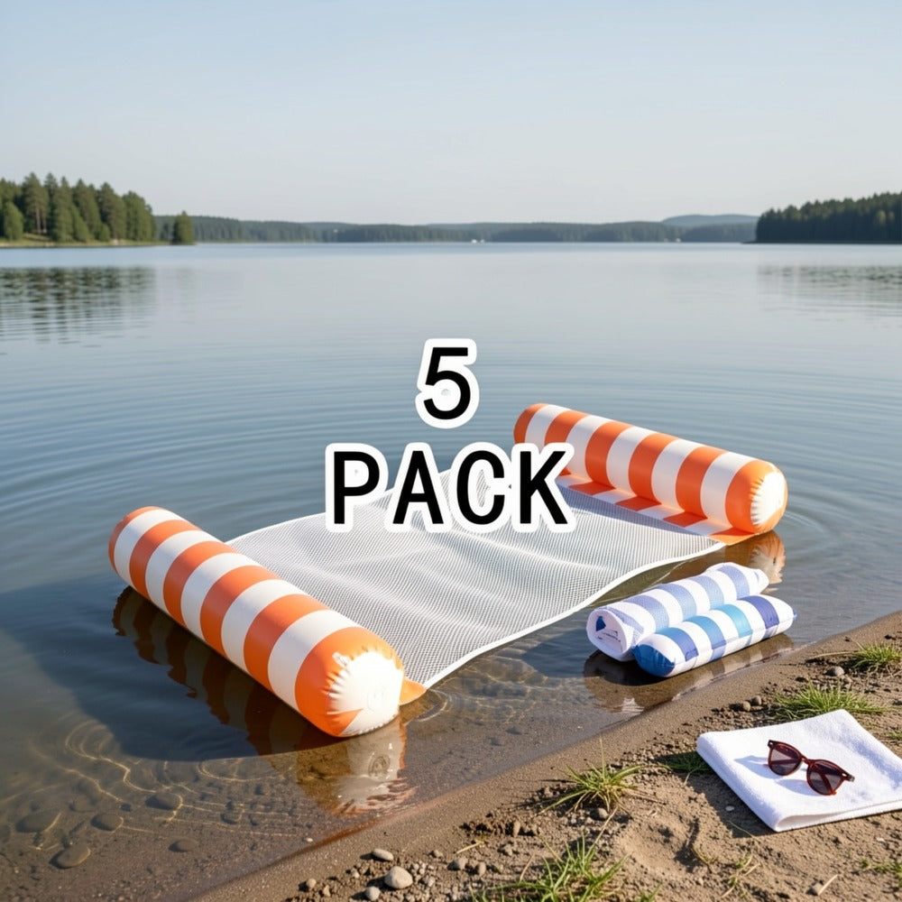 Inflatable Pool Float Lounger Set for Adults – 4-in-1 Striped Hammock Raft Bed & Saddle, 5-Pack or 8-Pack Colorful Floating Lounge for Pool Lake Beach Party