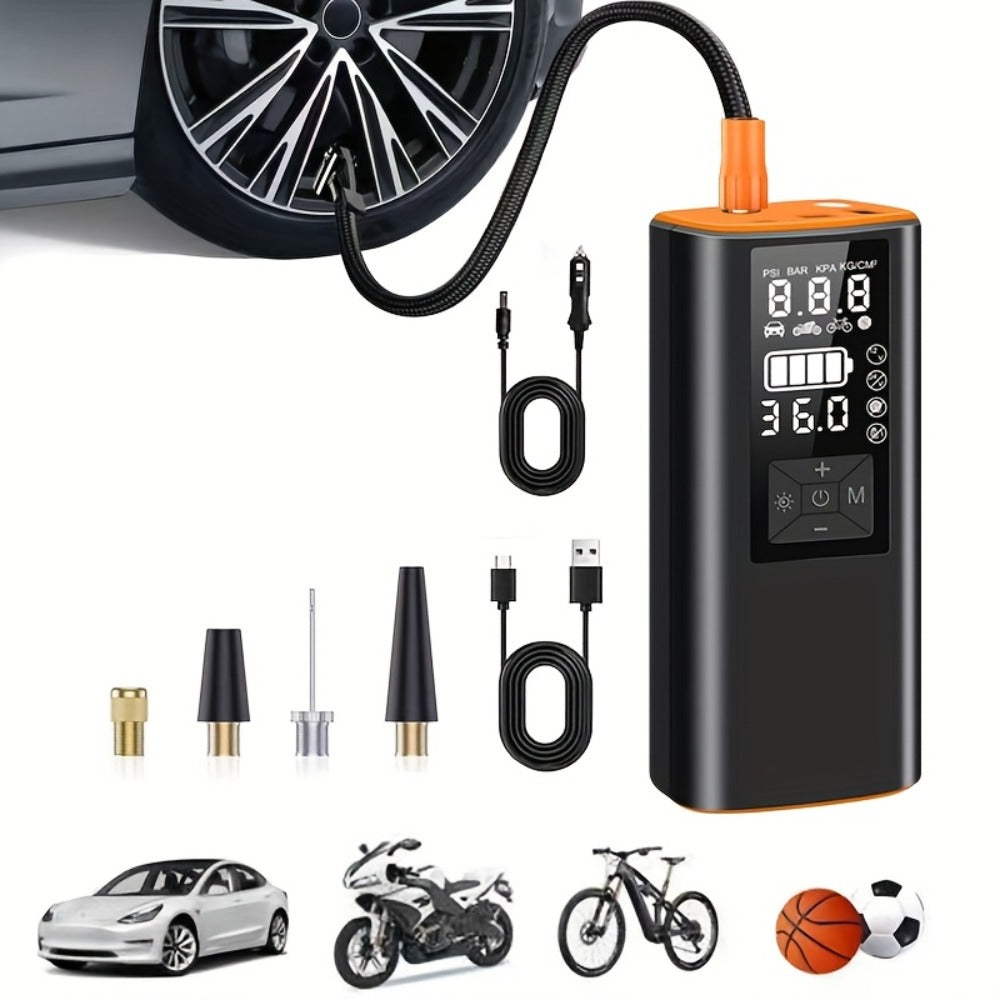 Portable Tire Inflator Air Compressor 150 PSI – Cordless Electric Air Pump with Digital Pressure Gauge, LED Light, USB-C Charging for Car, Motorcycle, Bicycle & Ball Inflation