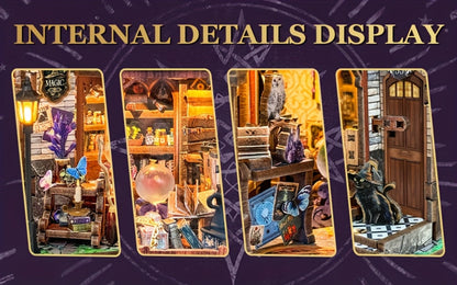 DIY Wood Miniature Bookhouse Model Kit SQ-71 Time Magic Club with Mechanical Link System – Adult Collector Dollhouse Display Piece, Unique Christmas Thanksgiving Birthday Gift for Women Teens Craft Lovers 14+