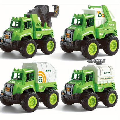 4-Piece Construction Truck Set for Kids – Excavator Dump Truck Crane Cement Mixer Sandbox STEM Engineering Vehicle Playset, Toddler Boy Girl Birthday Gift Ages 3+