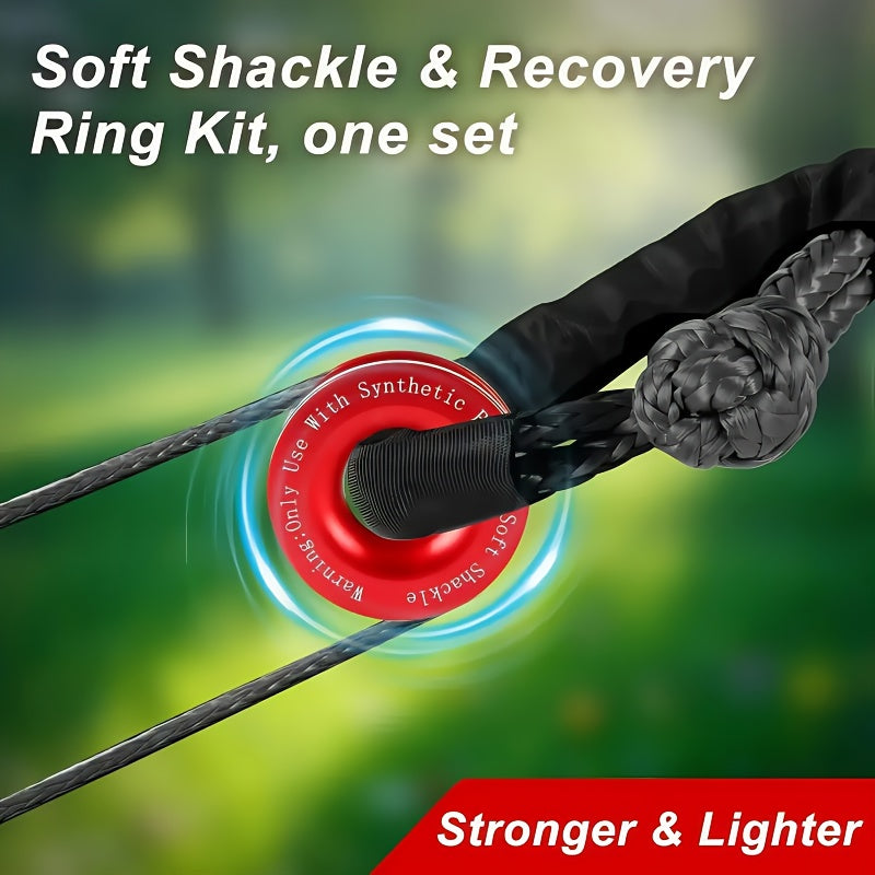 41000lbs Winch Rope Synthetic Soft Shackle Or Recovery Ring Set Rugged Shackles W/ Protective Sleeve for ATV UTV SUV Truck Off-Road Vehicle