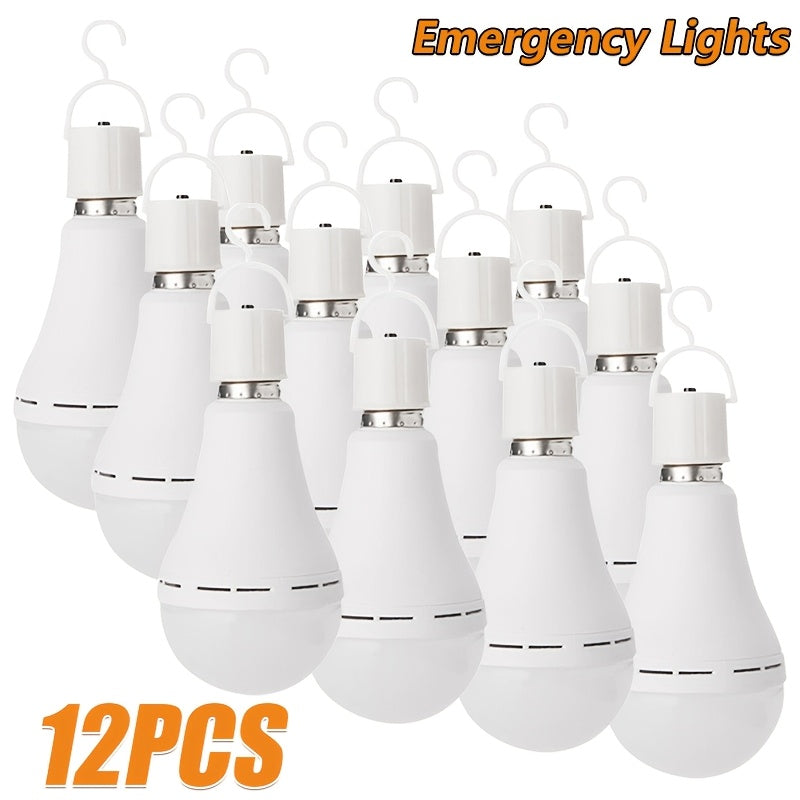 Rechargeable Emergency LED Bulb IP54 Waterproof 2000mAh 60W Equivalent 6000K with Hook – E27 E26 Universal Base Wireless Portable Auto-On for Home Office Camping Outdoor Power Outage, 4 8 10 12 Pack