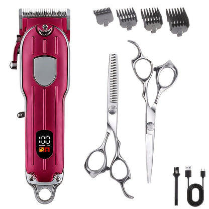 Barber Hair Clipper Kit for Men — USB Rechargeable Digital Size Adjustment, Complete Set with Scissors & 4 Limit Combs, Professional Home Barbering Grooming Set, Gift for Dad & Husband