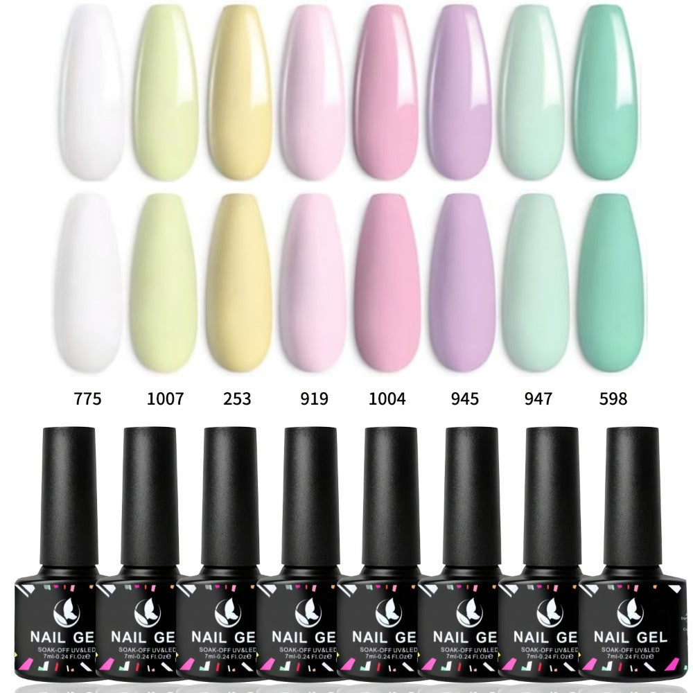Pastel Gel Nail Polish Set 8 Colors Rhapsody Series Soft Muted Tones Soak-Off UV LED Nail Art Polish Kit for All Seasons Home Manicure Starter Set Gift for Women Nail Art Lovers