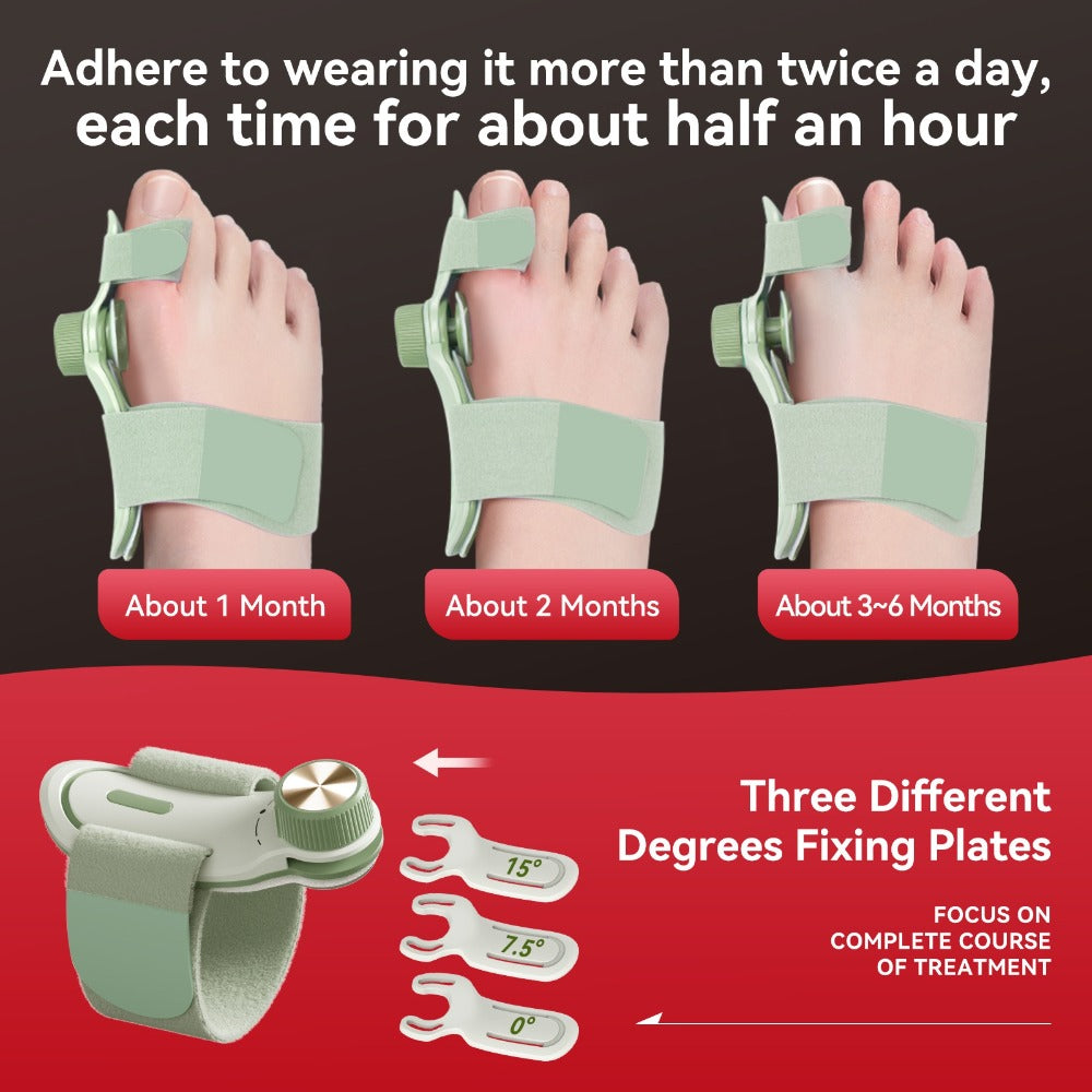 Bunion Corrector Splint with Double Correction – Stepless Adjustable Knob, 3-Angle Fixing Plate, Fits Left & Right Foot for Men & Women