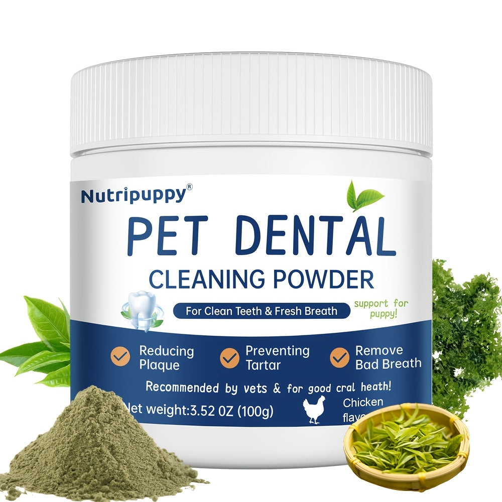 Pet Dental Powder for Dogs & Cats – Plaque Remover, Bad Breath Freshener & Tooth Cleaning Powder, No-Brush Oral Care Solution, 100g – Safe Daily Dog Dental Health Supplement