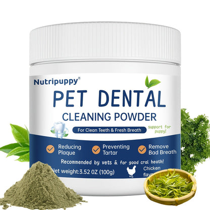 Pet Dental Powder for Dogs & Cats – Plaque Remover, Bad Breath Freshener & Tooth Cleaning Powder, No-Brush Oral Care Solution, 100g – Safe Daily Dog Dental Health Supplement