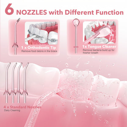 Cordless Water Flosser Oral Irrigator 5 Modes — 6 Interchangeable Tips, IPX7 Waterproof, 350ml Tank, Rechargeable, Ideal for Braces, Bridges & Implants, Home & Travel Teeth Cleaning