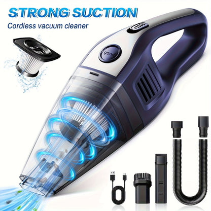 Handheld Cordless Vacuum Cleaner with Powerful Suction – Portable USB Rechargeable Mini Vacuum with Multiple Accessories for Car, Home, Office & Tight Spaces