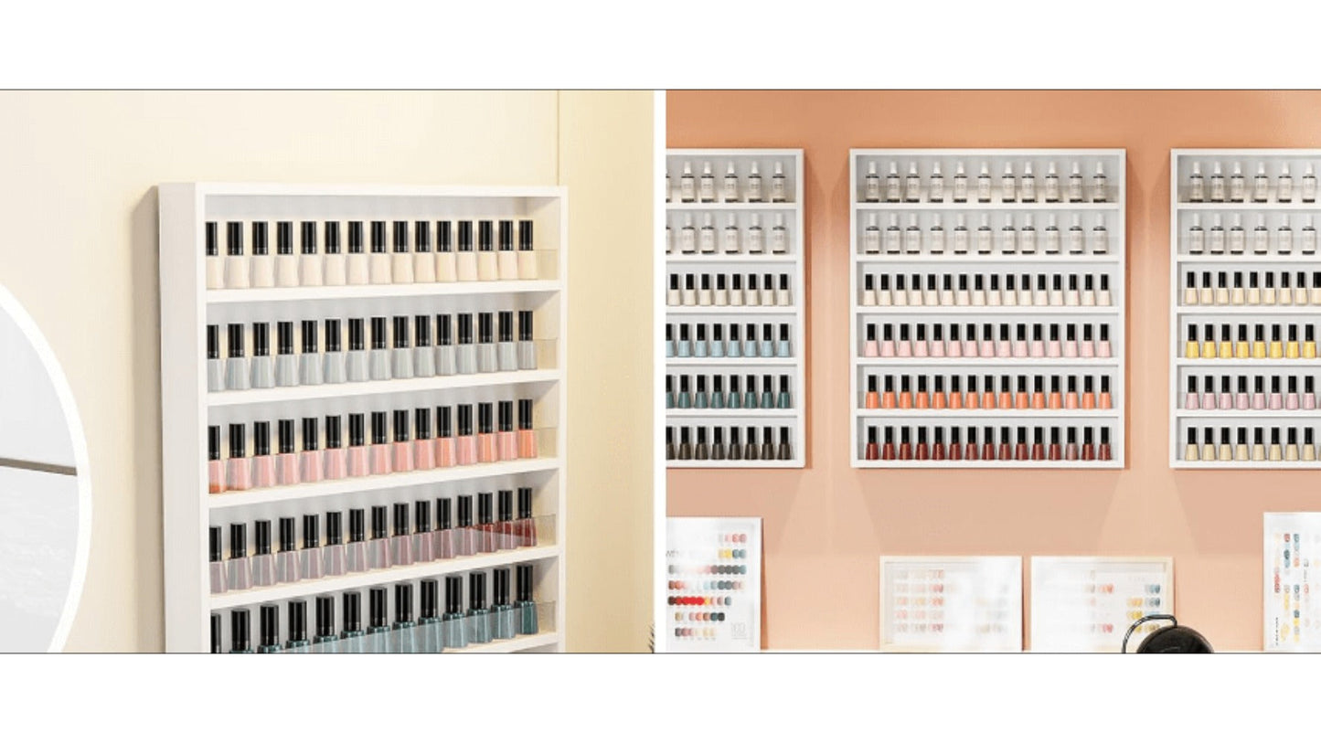 Wall Mount Nail Polish Rack Organizer 6 or 10 Tier with Acrylic Baffle Salon Display Shelf for Gel Polish Storage Nail Studio Home Spa Vanity Black White Pink