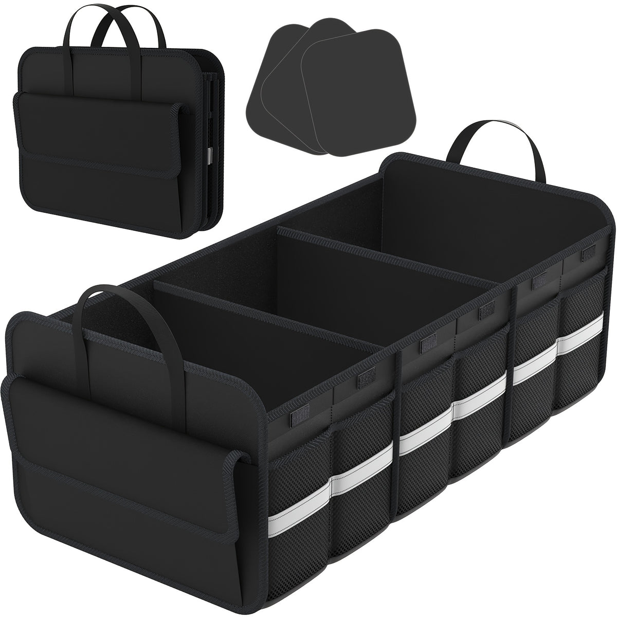 Trunk Organizer For SUV, Large Trunk Organizer For Car, Collapsible Multi-Compartment Car Trunk Organizer, Sturdy Cargo Trunk Storage Organizer, Non Slip Bottom