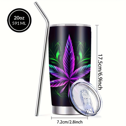 20oz Stainless Steel Insulated Tumbler with Lid & Straw - Double Wall Vacuum Insulated Travel Mug, BPA-Free, Vibrant Leaf Design, Keeps Drinks Hot & Cold, Portable for Camping, Hiking & Outdoor, Great Holiday Gift for Women, Men, Friends & Family