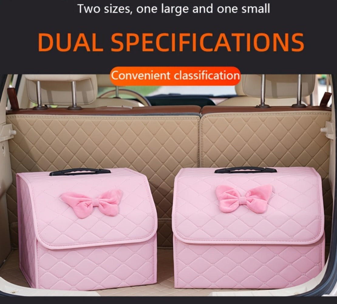 Car Trunk Storage Box Foldable Faux Leather Organizer – High-Capacity 30L/35L Vehicle Cargo Box, Multi-Pocket Space-Saving Trunk Organizer for Women, Daily Use & Road Trips